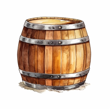 A Beer Barrel, full color, clipart, watercolor illustration, single object, high definition 8k, white background for removing background