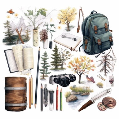 stationery, books, notebooks, pencils, backpacks, folders, globes, computers, and many more, illustrations, clipart, meticulously hand-illustrated, bringing the beauty of nature, white background