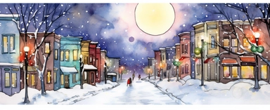 Watercolor drawing, christmas lights, large snowman, the city at night, the lights on, bright colors, ultradetailed hd, style by Lucy Fleming, watercolor, smooth gradients, black contour outline, ultra detailed, clipart elements, delicate pastel colors, solid white background, super clear, high quality