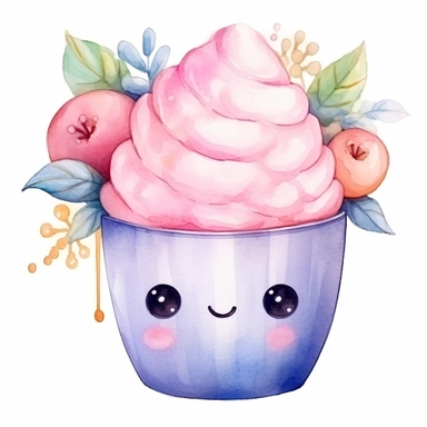 kawaii baby watercolor isolated clip art illustration featuring Thai cup