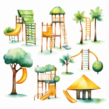 Watercolor Playground Clipart - Jungle Gym Download - Instant Download - Elementary School - Swing Set - Slide - Tree House - Kid's Play Watercolor Clipart vector watercolor clipart minimalist bright colors isolated with white background no shadow 8k