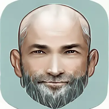 friendly man, 40yo, Almost bald, short shaven grey beard, clipart