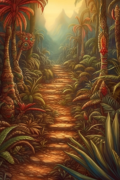 realistic clipart of aztec enchanted landscape, digital painting