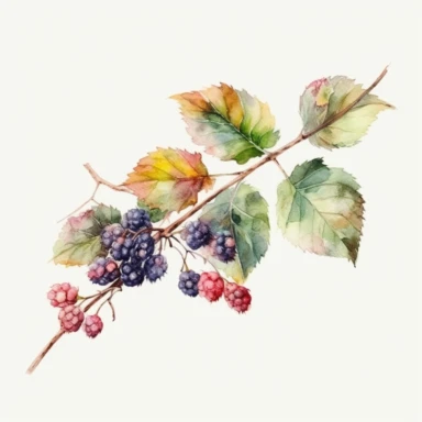 mulberry branch, watercolor clipart, minimal, bright colors, isolated white background, 8k, UHD, HDR, DTM,