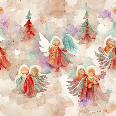 chistmas angels pattern, gradient background in watercolor clipart style
