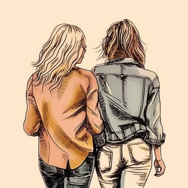clipart of adult best friends, friends forever, back facing, fashionable, closeup