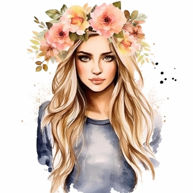 Country Girl Watercolor, Boho Girls clipart, Digital Watercolor Illustration Girl, Girl Flowers Clipart, Watercolor Fashion Girl