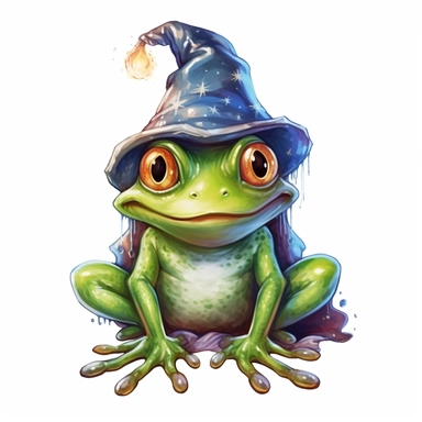 vector cute Frog character wearing wizard custom and wizard element with happy face ,front facing on isolated background,colorful color,with happy face and expression,Animal Sublimation Clipart,no splash watercolor,white background, ultra detailed clipart, cut out image, colorful watercolor realistic, cartoon style, ultra HD, sharp and clean art