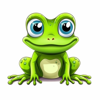cute cartoon frog drawing, big eyes, illustration clipart, detailed, black outline, white background, digital art