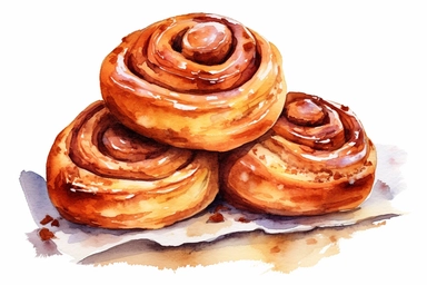 watercolor Cinnamon roll clipart, hd, white background, spaced out
