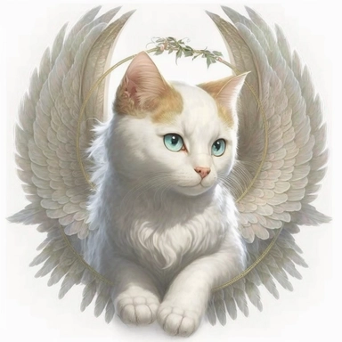 Angel cat with wings and a halo fullcolor, cute , clipart, white background