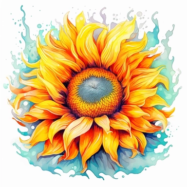 clipart, blooming sunflower, vibrant, sunny, nature, growth, serene, whimsical, playful, mid-morning, white background,