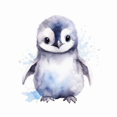 cute baby arctic penguin watercolor clipart, minimalist,white background,