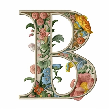 letter B, Floral Machine Embroidery Font, a detailed illustration, clipart, white background