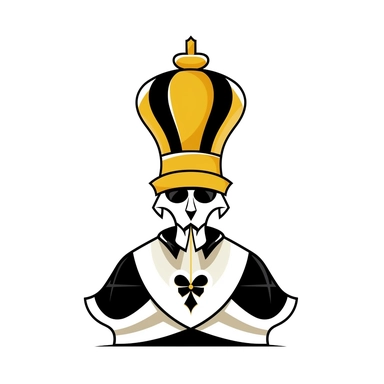 a minimalist abstract clipart illustration of a bishop chess piece, has the same energy as old sports mascots and logos, has a style of the art of the Jolly Rogers, stylize like a logo that would be put on the tail of an F-14, has a white background