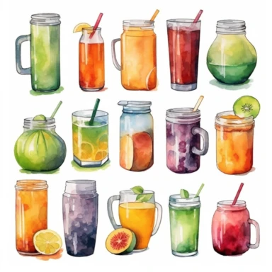 cold beverage clipart, watercolor, white background,