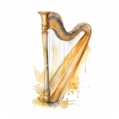 gold harp clipart in watercolor style
