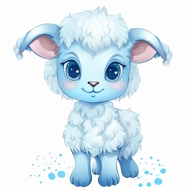 Clipart illustration cute friendly baby blue lamb white background