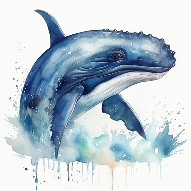 watercolor happy whale clipart, blue whale clipart , original hand drawing, style of the artwork, mood of the artwork, white background, 8K quality, ultra detailed , clipart, white background, High Quality, ultra detailed