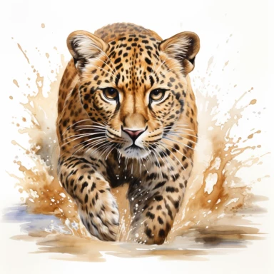 hyperrealistic ultra detailed watercolor clipart, cheetah in water, isolated on white background, in the style of digital print, clipart, illustration, sticker, ultra high definition, rich details, 32K, HD