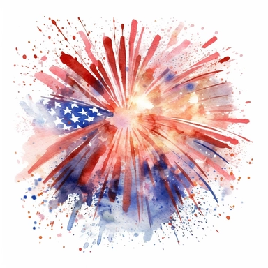 watercolor american patriotic flag fireworks clipart illustration, centred, vibrant colors, add the flag , on a white background, no watermark, no logo, no writing