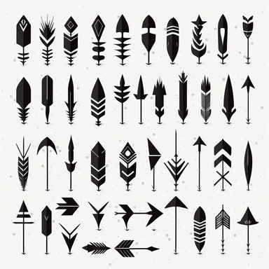 30 different types of arrow heads in rows black and white simple art Clipart vector svg high resolution thick black line art white background drawn art silhouette