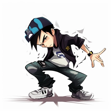 cartoon animated emo style breakdancer white background clipart