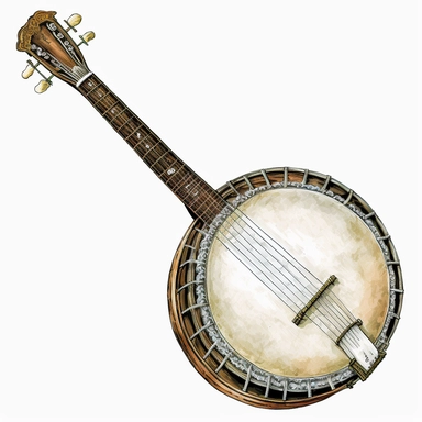 clipart vintage Banjo, white background