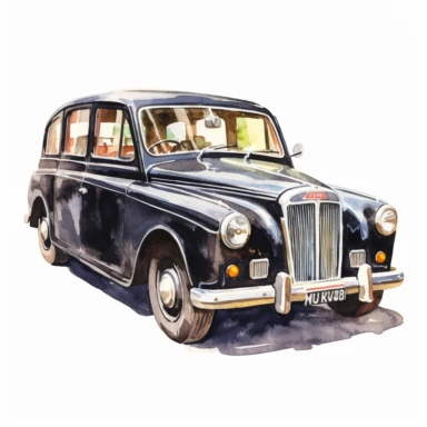 Black London taxi cab UK, watercolour illustration clipart, extremely detailed, 4k, high quality, isolated on white background