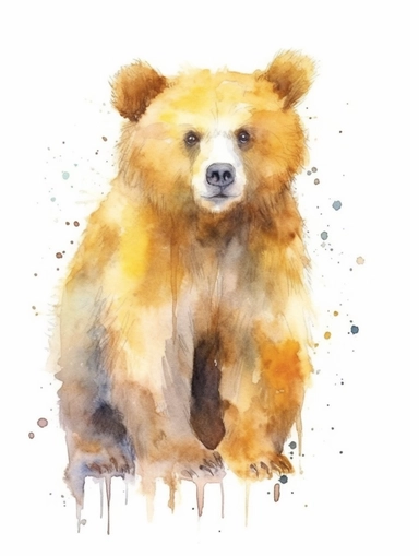 Bear Watercolor isolated on white background, Watercolor Clipart painting, high quality, HD, children's book illustrations, realistic lifelike figures, white background