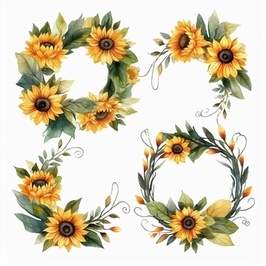 Watercolor Sunflowers Clipart, sunflower wreath, fall sunflower floral bouquets in PNG format instant download for commercial use