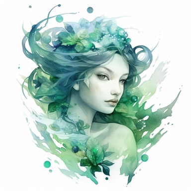 watercolor fairytale ocean quarz, in the style of anna dittmann, green and aquamarine, zhang jingna, detailed painting, detailed illustrations, fluid, watery, organic shapes, transparent/translucent medium, isoleted on white background, seashells, clipart , symbolic elements, tinycore, , stone, fantasy-based, isoleted on white background, clipart