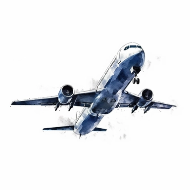 Airplane silhouette: A simple and recognizable outline of an airplane, watercolor, navy blue color theme, octane rendering, clip art, detailed photo, hd, white background