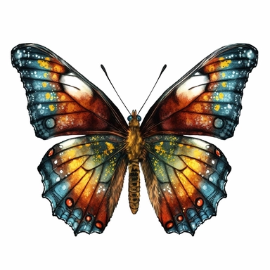 butterfly illustration, detailed, vivid color, beautiful, clipart, isolated on white background, magical, mystical