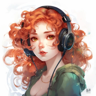 Disney Princess Merida wearing a gamer headset, beautiful face, portrait, clipart, white background, by Kawacy