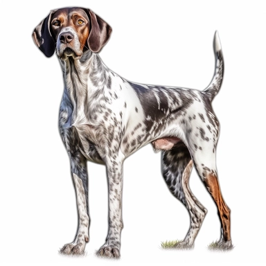 pointer dog in the style of digital airbrushing standing realistic yet stylized, digitally enhanced, clipart, 32k uhd, detailed crosshatching white background