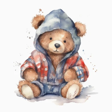 watercolor clipart cute baby teddybear in hero clothes
