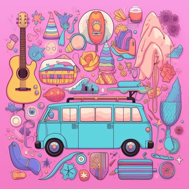 groovy clip art in pastels on pink background