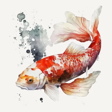 red and white, koi kacr, fish, no backgroun, white background, watercolor, clipart