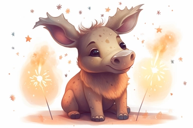 Cute baby Moose in Independence Day clipart, cartoon, white background,