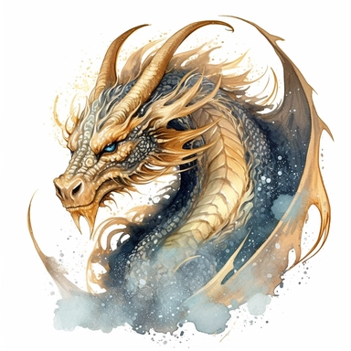 stuningly beautifull dangerous expressive looking shimmering golden wind dragon with black ornaments WITH Wind howling around its body, texured body HIGH DETAILED EYES with a fixing stare and a curved realy long extended neck looking in the camera with dust around its body , shimmering dust , magical glow, clipart, fantasy clipart watercolor fairytale dragon art watercolor art in front of a hills highly detailed uplight 8k in front of white background , WHITE BACKGROUND