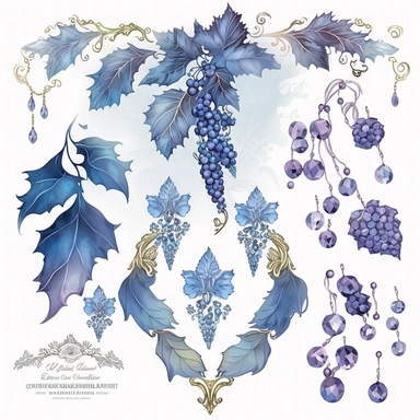 blue rococo grape jewels icicles watercolor clipart