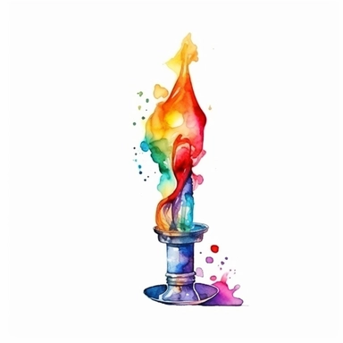 bunsen burner with flame chemistry clipart watercolor technique, 8k digital art, bright, colorful, soft lightning, white background