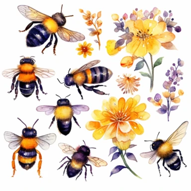 watercolor, honey bee designs cliparts, artistic, creative, intricate, detailed, beautiful, colorful, vibrant, lively, dynamic, charming, adorable, cute, realistic, fantasy, magical, natural, floral, outdoor, sunny, grassy, blooming flowers, buzzing bees, serene, peaceful, joyful, energetic, playful, whimsical, soft, gentle, cheerful, imaginative, digital, high-resolution, 3D, computer-generated, photorealistic, honey bee designs cliparts, wooden, night, materials, honey bee designs cliparts, ir