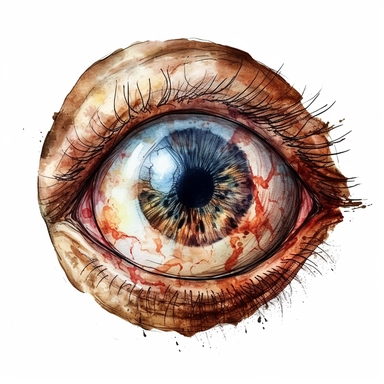 scary eyeball, watercolor, ultra high-detail, dark outlines, clipart