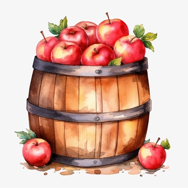 make apples in barrel watercolor clipart