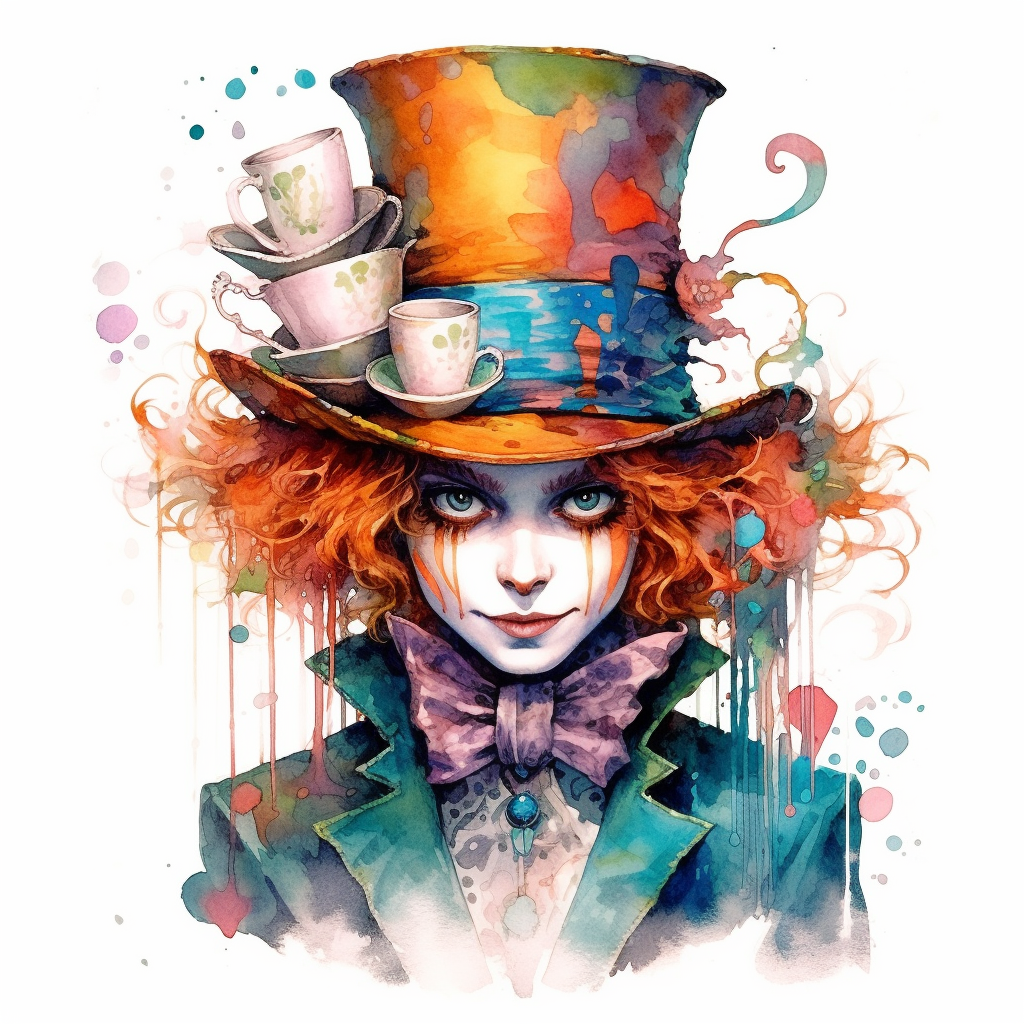 watercolor Disney Mad Hatter, high quality, clipart, white background ...