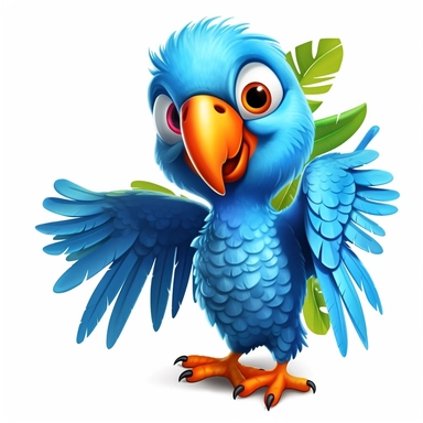 a cartoon like blue parrot with an orange beak, full body, full of blue feathers, flying in the air, children book style illustration, clipart style, HD, highly detailed, no watermark –ar 3:2 634894548