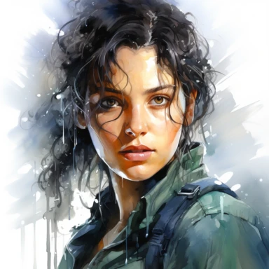 Ripley, character from movie Alien, watercolor painting, cinematic lighting, clipart, sepatate elements, white background