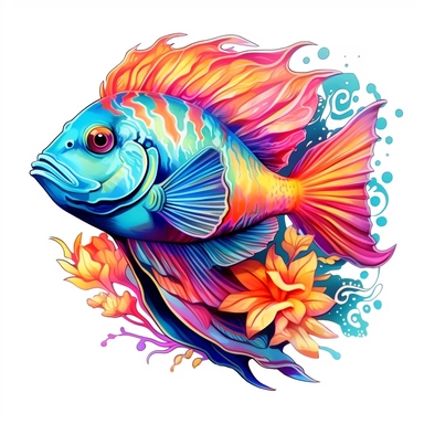 A fantasy style neon colored over realistic skate type fish under the deep sea with watercolor effect, neon colored sea plants,suitable for digital clipart,white background Clipart ,Cartoon,hyper realistic, intricate detail, illustration style,high solution,on the white background
